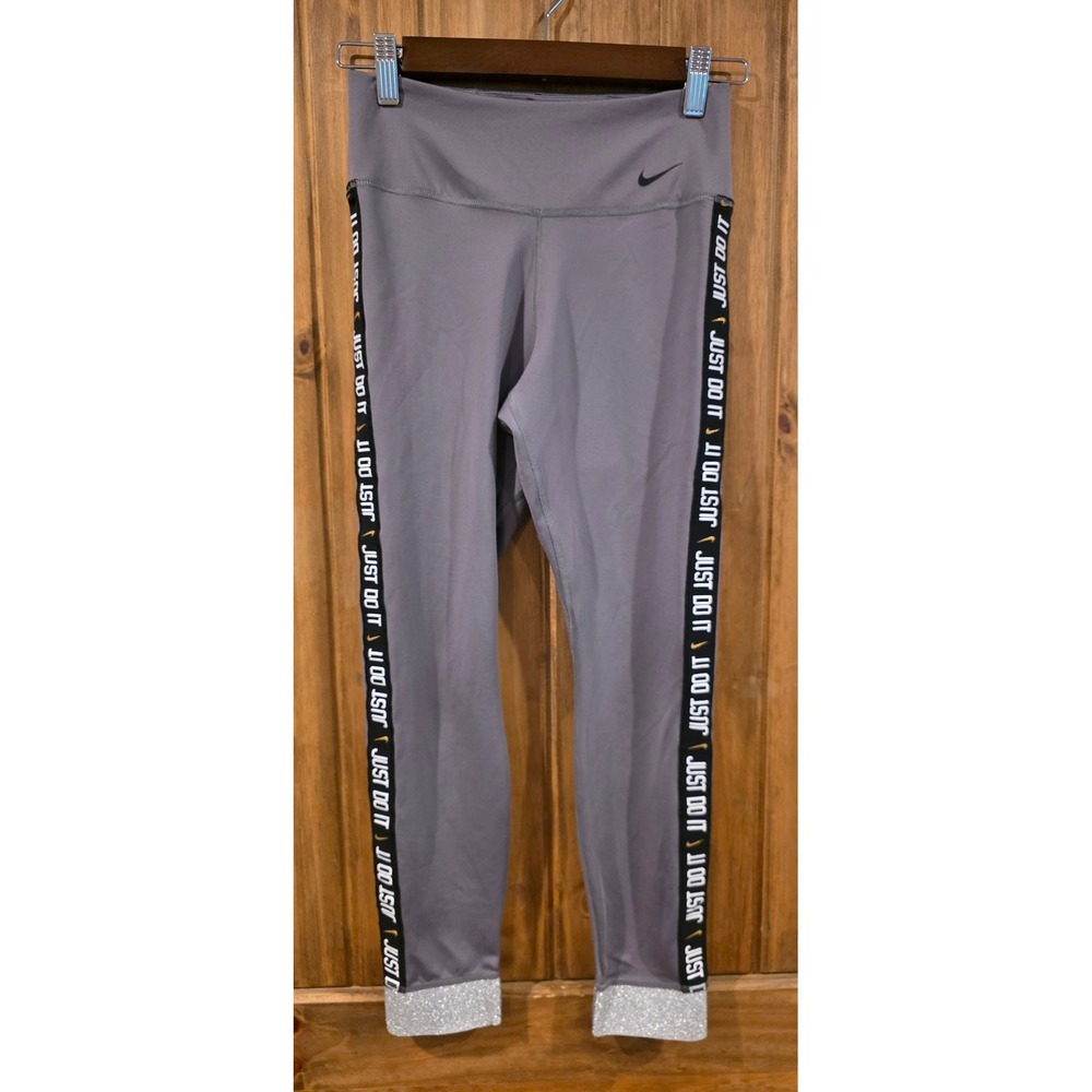 Nike Dri-FIT Leggings Womens Small Gray Excellent Just Do It Glitter Cuffs‎